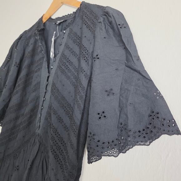 NEW Madewell Eyelet Flutter Sleeve Black Mini Dress Jet Black - Picture 8 of 12